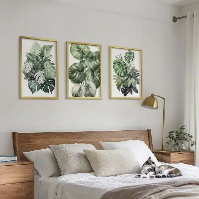 Gröna tropiska blad i akvarell tavelvägg med ramar