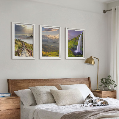 Set om 3 tavlor Bergslandskap vattenfall