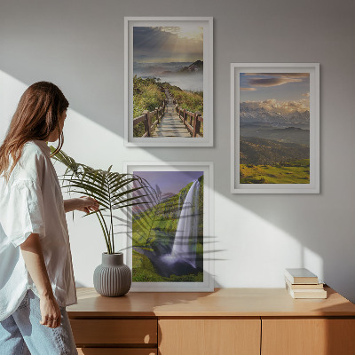 Set om 3 tavlor Bergslandskap vattenfall