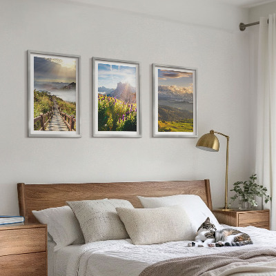 Tavelset ovanför soffa Berglandskap med blommor