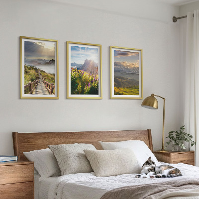 Tavelset ovanför soffa Berglandskap med blommor