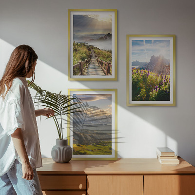 Tavelset ovanför soffa Berglandskap med blommor