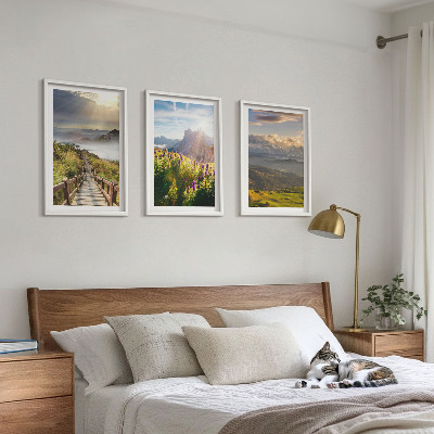 Tavelset ovanför soffa Berglandskap med blommor