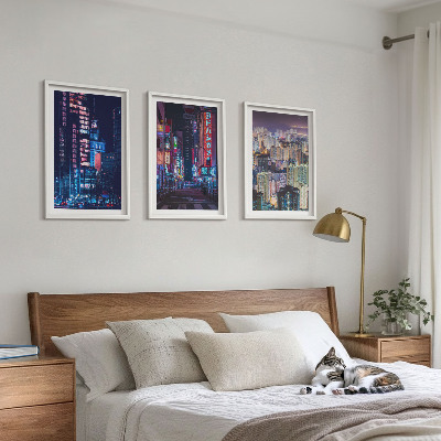 Tavelpaket med ramar Nattstadens neonljus