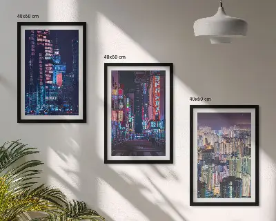 Nattstadens neonljus tavelpaket med ram