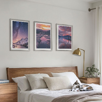 Set om 3 tavlor Berg, vatten, vackra landskap