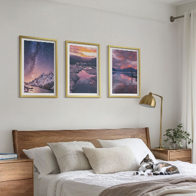 Set om 3 tavlor Berg, vatten, vackra landskap