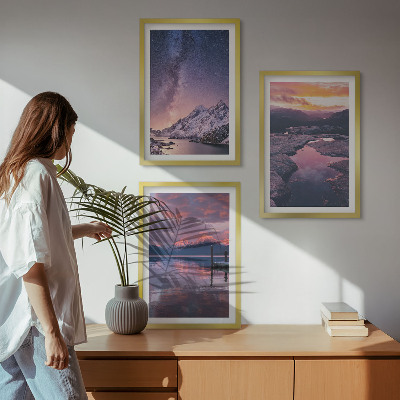 Set om 3 tavlor Berg, vatten, vackra landskap