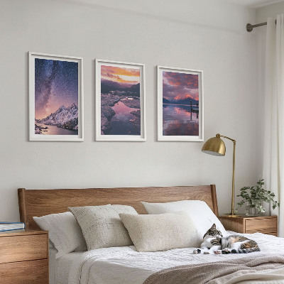Set om 3 tavlor Berg, vatten, vackra landskap