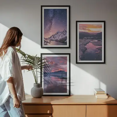 Tavelset med landskapsmotiv berg, vatten och vackra landskap i 3 delar