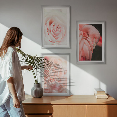Tavelset ovanför soffa Pastellrosa flamingos delikat