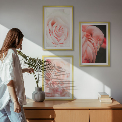 Tavelset ovanför soffa Pastellrosa flamingos delikat
