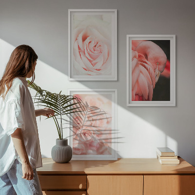 Tavelset ovanför soffa Pastellrosa flamingos delikat