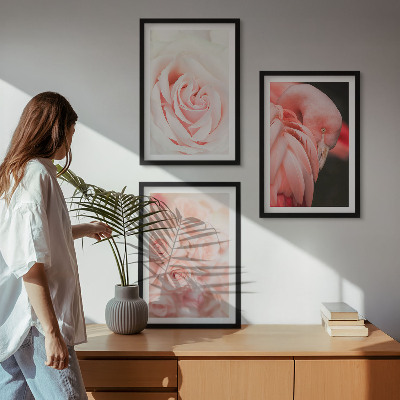 Tavelset ovanför soffa Pastellrosa flamingos delikat
