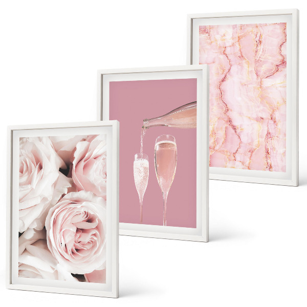 Tavelpaket med ramar Champagne rosor marmor bakgrund