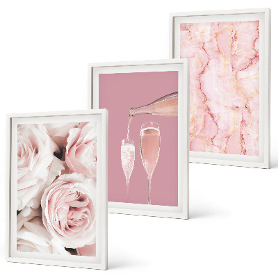 Tavelpaket med ramar Champagne rosor marmor bakgrund
