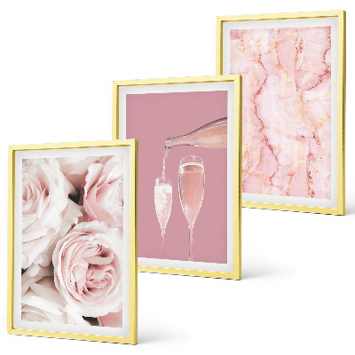 Tavelpaket med ramar Champagne rosor marmor bakgrund