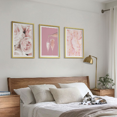 Tavelpaket med ramar Champagne rosor marmor bakgrund