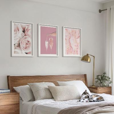 Tavelpaket med ramar Champagne rosor marmor bakgrund