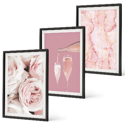 Tavelpaket med ramar Champagne rosor marmor bakgrund