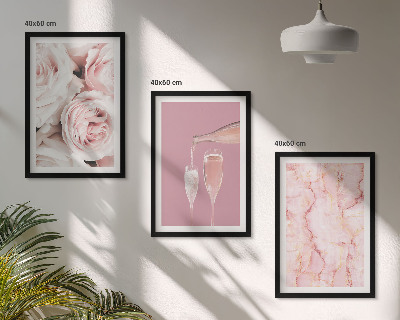 Tavelpaket med ramar Champagne rosor marmor bakgrund