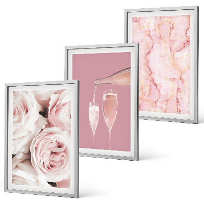 Tavelpaket med ramar Champagne rosor marmor bakgrund
