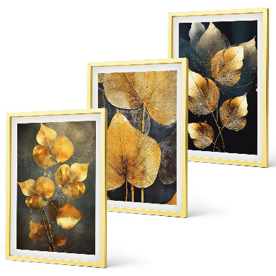 Tavelpaket med ramar Gula blad på en mörk bakgrund