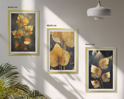 Tavelpaket med ramar Gula blad på en mörk bakgrund