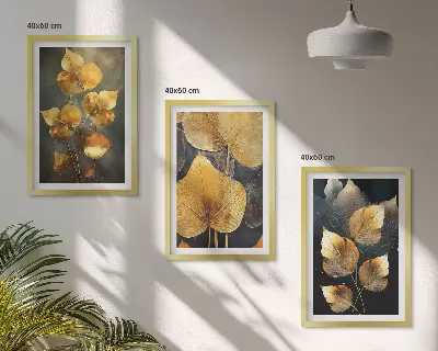 Tavelset med ramar gula blad på mörk bakgrund