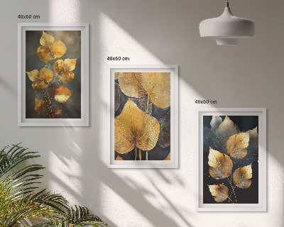 Tavelpaket med ramar Gula blad på en mörk bakgrund