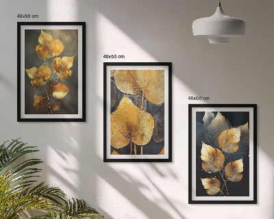 Tavelpaket med ramar Gula blad på en mörk bakgrund