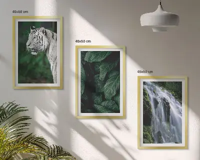 Vit tiger lämnar vattenfall set med 3 tavlor