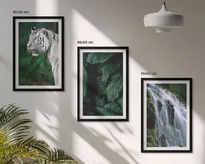 Vit tiger lämnar vattenfall set med 3 tavlor