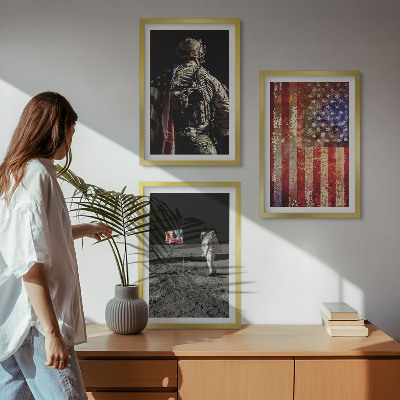 Tavelset ovanför soffa Amerikanska symboler USA:s flagga