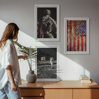 Tavelset ovanför soffa Amerikanska symboler USA:s flagga