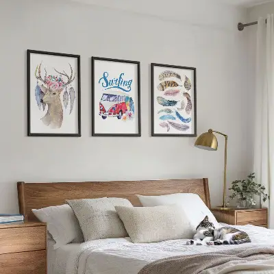 Hjort med blommor och horn tavelset med ramar