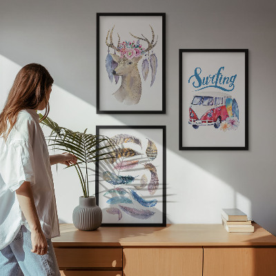 Tavelpaket med ramar Hjortblommor med horn van