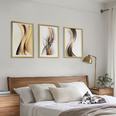 Tavelset ovanför soffa Gula gråbruna vågor