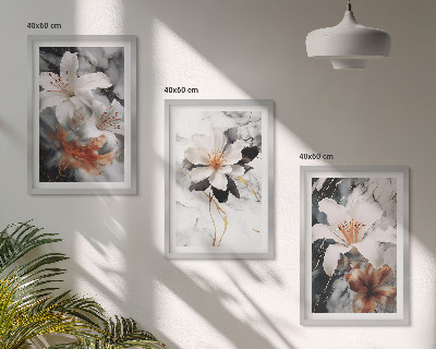Tavelset ovanför soffa Blommor marmor vit svart