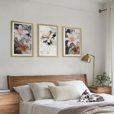 Tavelset ovanför soffa Blommor marmor vit svart