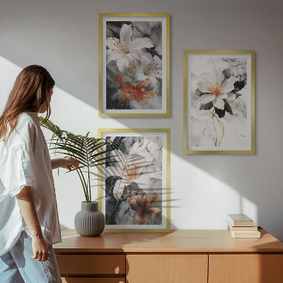 Tavelset ovanför soffa Blommor marmor vit svart