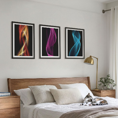 Tavelpaket med ramar Neonvågor linjer mörk bakgrund