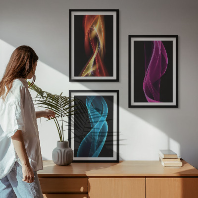 Tavelpaket med ramar Neonvågor linjer mörk bakgrund