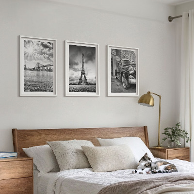 Set om 3 tavlor Stadsutsikt, broar, Eiffeltornet