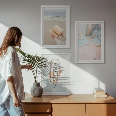 Abstrakt havsbok i boho-stil tavelset för vägg ovanför soffa