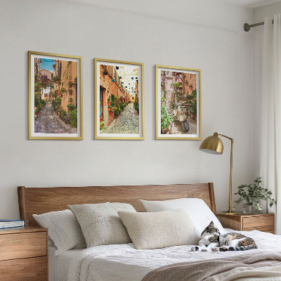 Set om 3 tavlor Gator, blommor, italiensk atmosfär