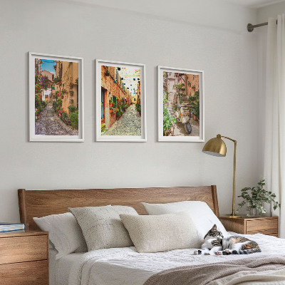 Set om 3 tavlor Gator, blommor, italiensk atmosfär