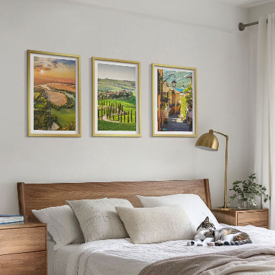 Set om 3 tavlor Italienska landskap flodgata