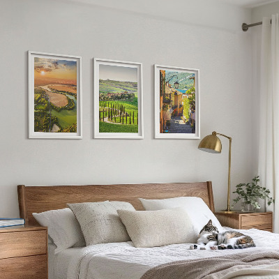 Set om 3 tavlor Italienska landskap flodgata