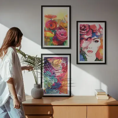 Porträtt av en kvinna med intensiva blommor tavelpaket med ramar